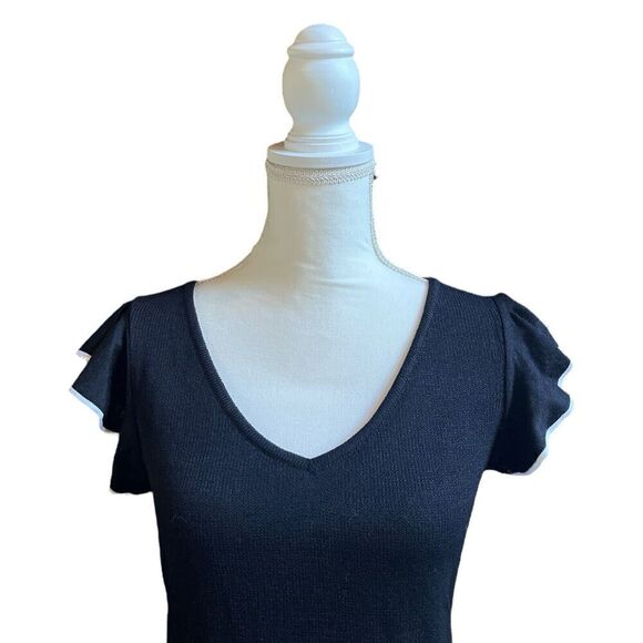 St John Collection By Marie Gray Knit Flutter Sleeve Ruffle Hem Dress Black US 2 - Picture 2 of 11